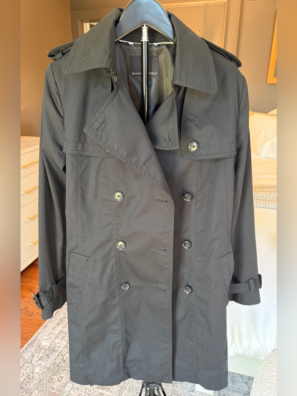 Banana Republic Limonta Black Trench Coat Women’s Small Belted Double Breasted J
